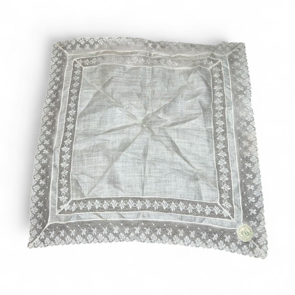 Vintage Desco Irish Linen and Lace Wedding Handkerchief Made in Ireland 12”